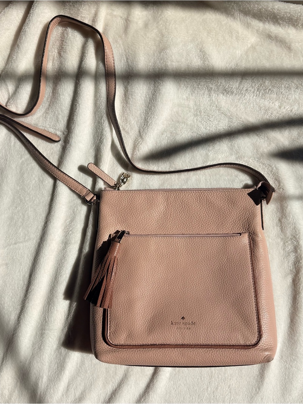 kate spade Pebbled Leather Blush Pink Crossbody with Tassel